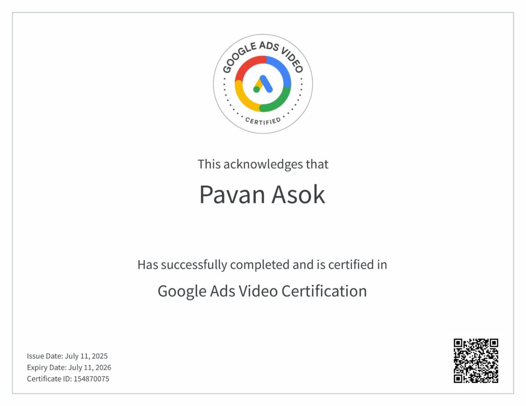 ads vedio certificate